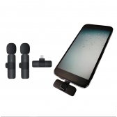 KIT 2 Microfones Lapela Wireless Sem Fio K9 Vlog Tipo-C ou Iphone