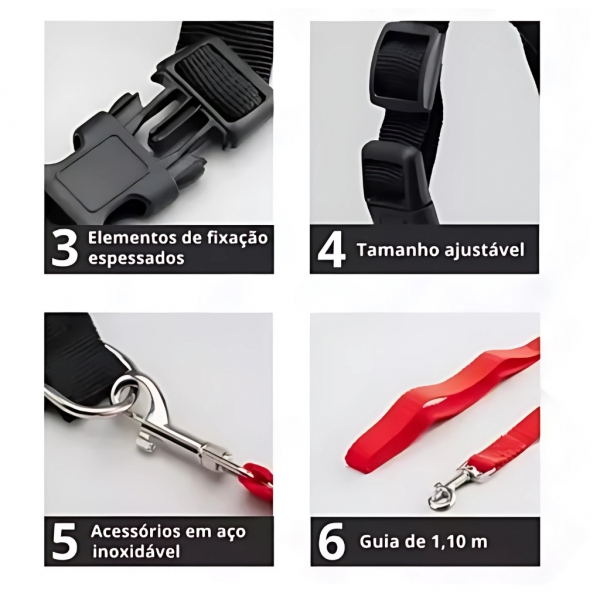 Coleira Peitoral Para Cachorro Gato Colete Refletivo Guia - Rosa M