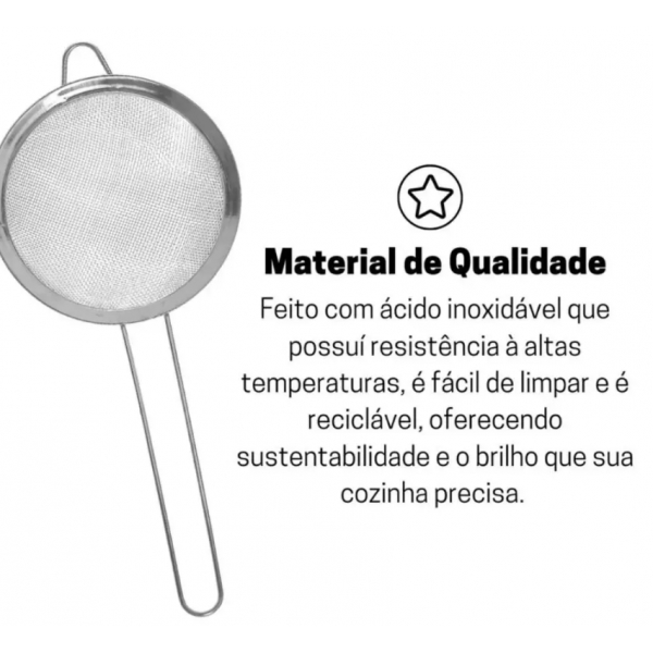 Kit 03 Peneira Coador Manual Em Aço Inox 3 Tamanhos P - M - G