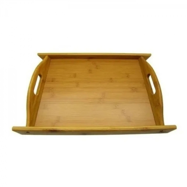 Bandeja Em Bambu Com Alça Para Servir Retangular 34X23Cm