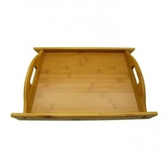 Bandeja Em Bambu Com Alça Para Servir Retangular 34X23Cm