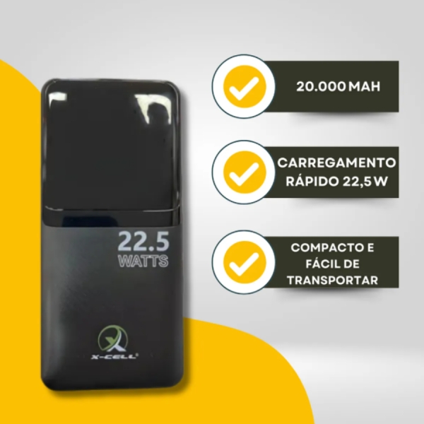 Carregador Portátil Powerbank 20000mAh 22.5W Entradas Led Indicativo de Bateria