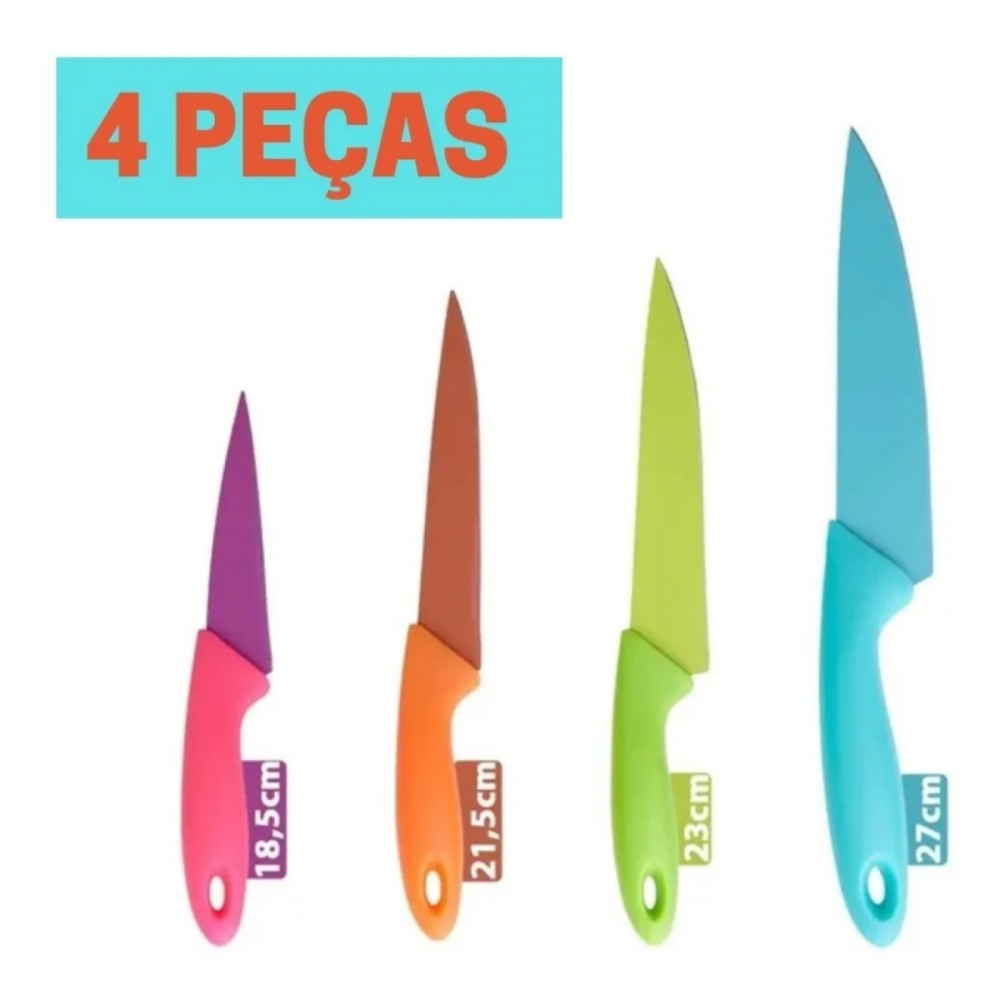 Facas De Cozinha Kit Conjunto Jogo 4 Coloridas Dia A Dia