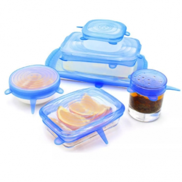 Kit com 6 tampas de silicone universal elástica para pote panela forma