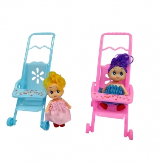 Kit Mini Boneca Com Carrinho Passeio Brinquedo Infantil Menina