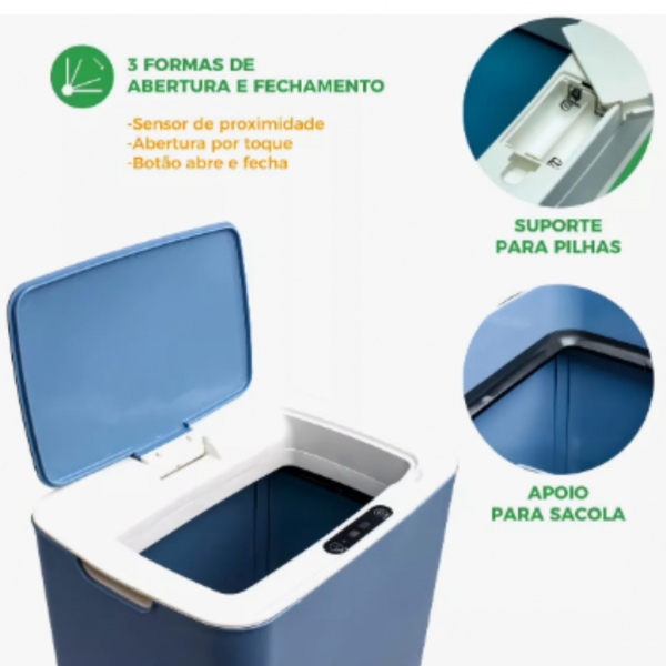 Lixeira sensor automática banheiro cozinha lixo inteligente cor Branco Kokay 056-0035
