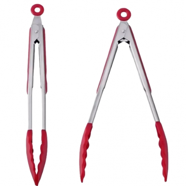 Pinça Pegador Culinário Silicone 30 Cm Multiuso Inox Fritura Vermelho