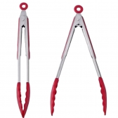 Pinça Pegador Culinário Silicone 30 Cm Multiuso Inox Fritura Vermelho