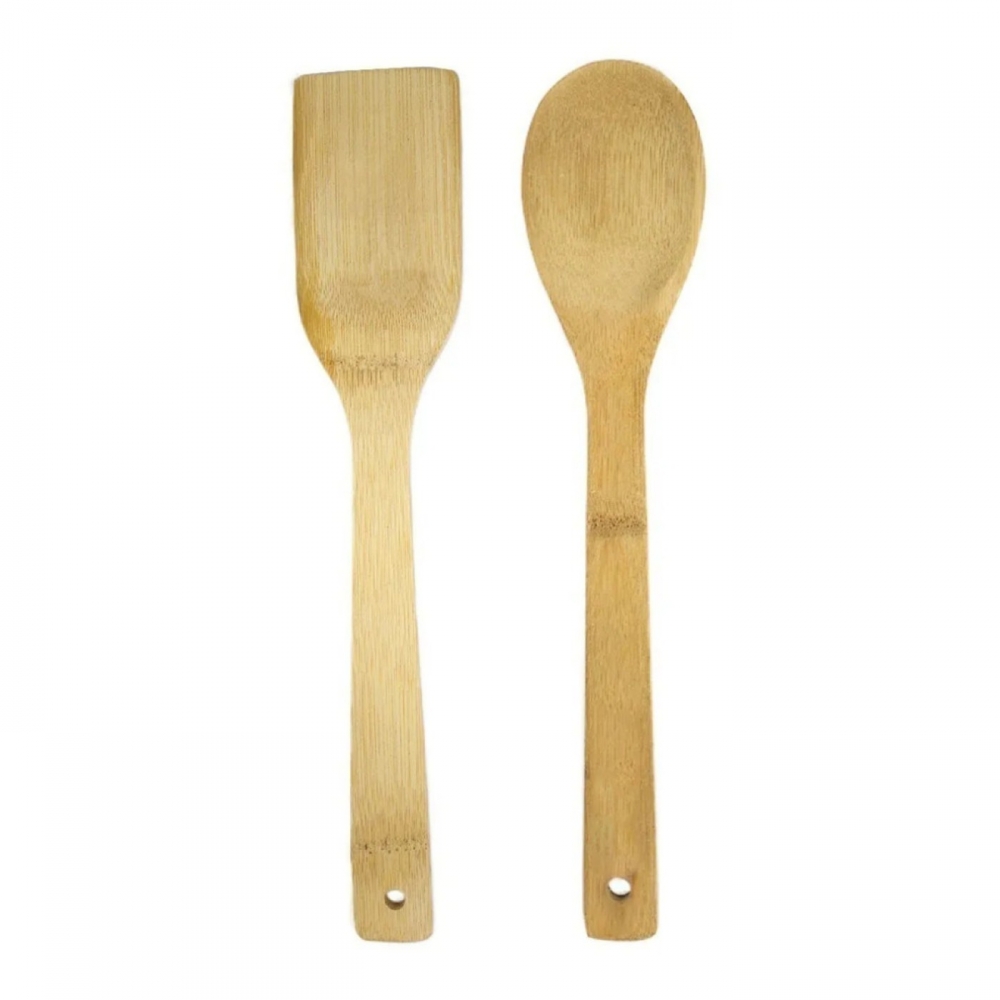 1 Colher Pau e 1 Espátula Madeira 30 Cm Utensílios Colher Bambu Grande