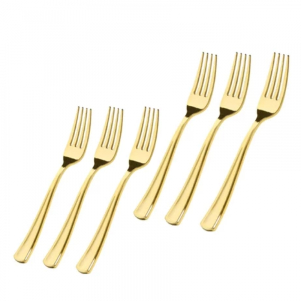Kit 6 Garfo Dourado Forquilha De Aço Inoxidável De Alta Qualidade