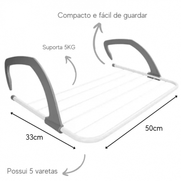 Varal Portátil De Janela Apartamento Varanda Seca Roupas Retrátil