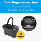 Mop Giratorio Balde 9 Litros Com Cesto Inox Cor Preto