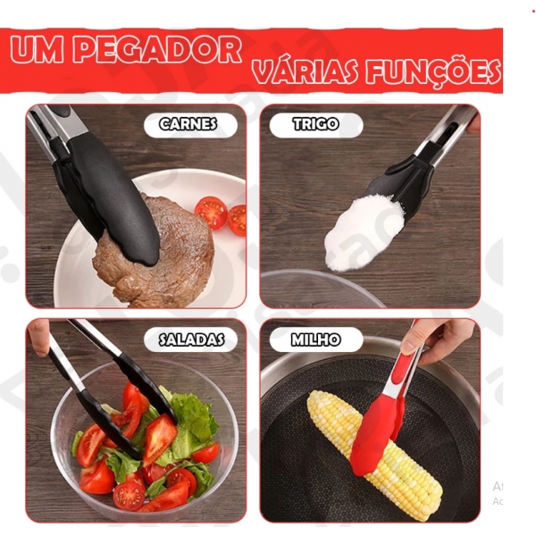 Pegador Em Silicone e Inox para Cozinha - Saladas, Carnes e Alimentos - Grande