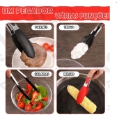 Pegador Em Silicone e Inox para Cozinha - Saladas, Carnes e Alimentos - Grande