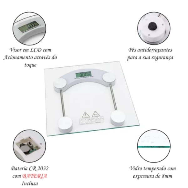 Balança Corporal Digital até 180kg (PROMOÇÃO) Com Vidro Temperado + Bateria