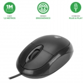 Mouse Óptico Ergonômico C/ 1000 Dpi Plug And Play 5+ Office Cor Preto