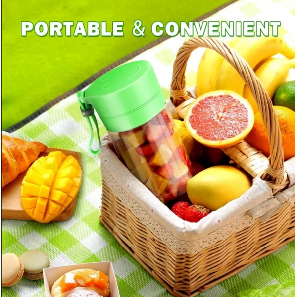 Mini Liquidificador Portátil Recarregável Com 6 Lâminas 380ML Cabo USB