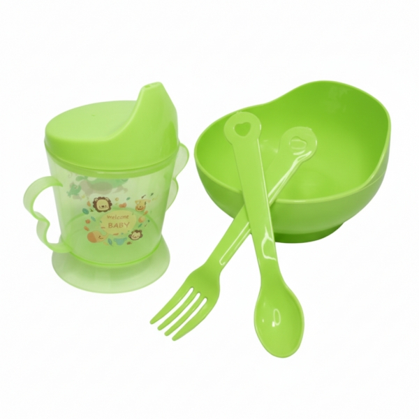 Kit Papinha Bebê 4 Peças: Tigela + Copo com Alça + Garfo e Colher - Ideal para Introdução Alimentar Envio Aleatorio