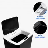 Lixeira sensor automática banheiro cozinha lixo inteligente cor Preto Kokay 056-0035