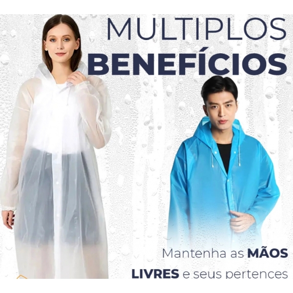 Capa Protetora De Chuva Unissex Reutilizável Resistente Com Capuz P/ Passeio Festas Impermeável
