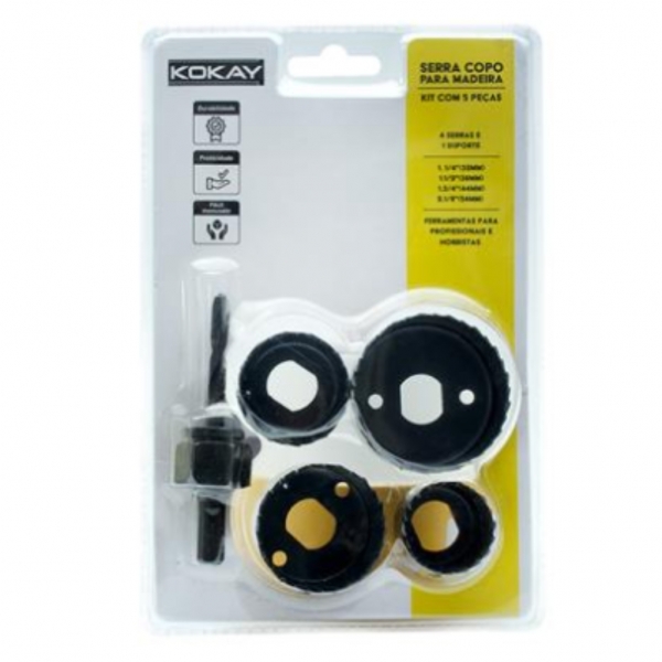 Jogo Serra Copo Kit 5 Peças Para Madeira Gesso Pvc Plástico