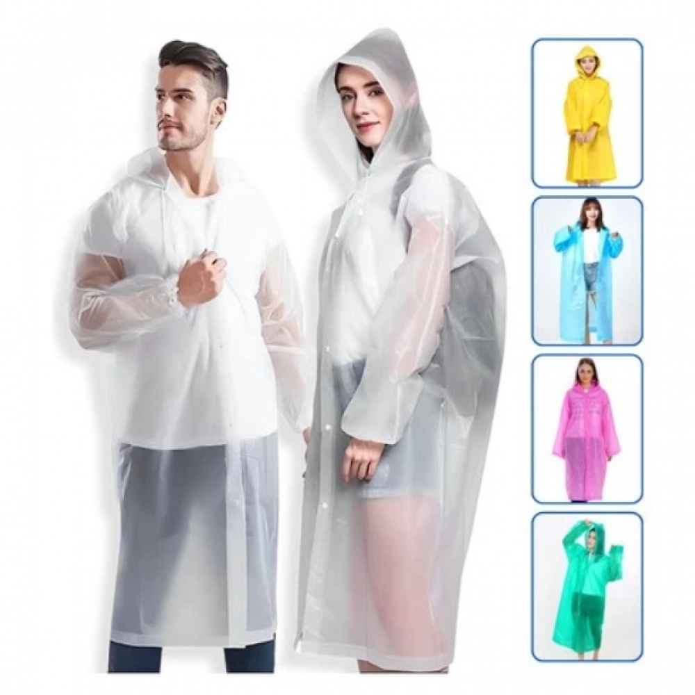 Capa Protetora De Chuva Unissex Reutilizável Resistente Com Capuz P/ Passeio Festas Impermeável