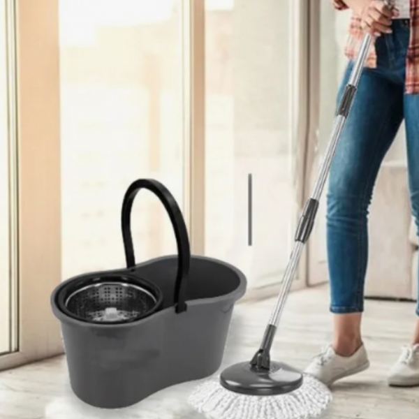 Mop Giratorio Balde 9 Litros Com Cesto Inox Cor Preto