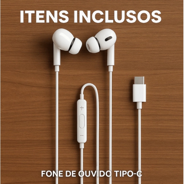 Fone de Ouvido Com Fio Tipo-C Borrachinha Borracha Anti-Ruído Com Microfone Premium Universal