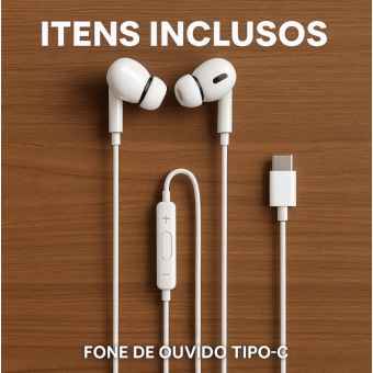 Fone de Ouvido Com Fio Tipo-C Borrachinha Borracha Anti-Ruído Com Microfone Premium Universal