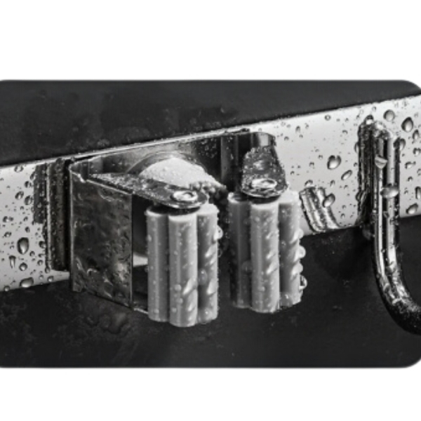 Porta Vassoura aço inox Rodo Suporte Com Encaixes e Ganchos Multiuso reforçado