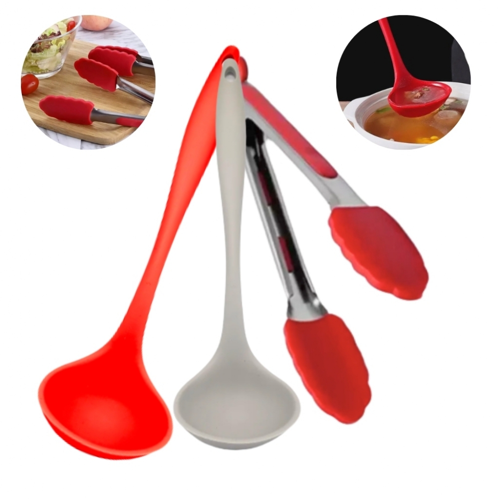 Kit 2 Concha De Feijão Em Silicone 28,6 Cm Grande Reforçado Cozinha e Pinça Pegador Culinário Silicone 27 Cm Multiuso In