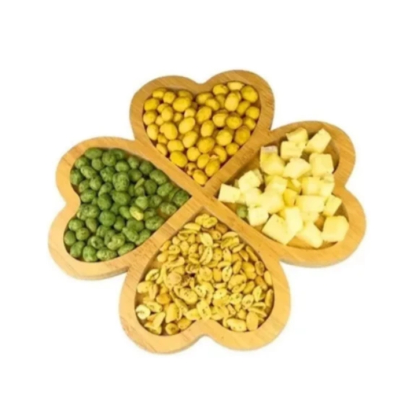 Bandeja Petisqueira Coração Tábua Madeira Bambu 4 Divisões 28cm