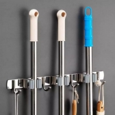 Porta Vassoura aço inox Rodo Suporte Com Encaixes e Ganchos Multiuso reforçado