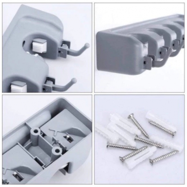 Suporte Organizador Multiuso 5 Lugares 6 Ganchos Porta Vassoura Rodo Chaves Posições