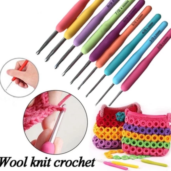 Colorido Macio Plástico Lidar Com Alumina Crochê Ganchos Agulhas De Tricô Conjunto 2-6mm Para Tecer Costura Tool-9pcs