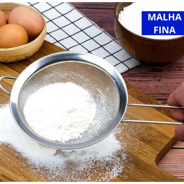 Kit 03 Peneira Coador Manual Em Aço Inox 3 Tamanhos P - M - G