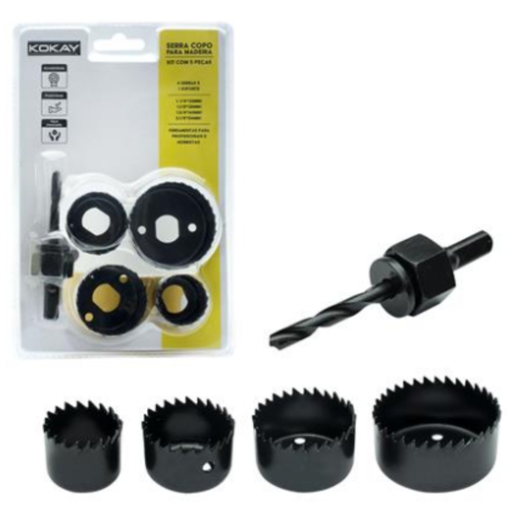Jogo Serra Copo Kit 5 Peças Para Madeira Gesso Pvc Plástico