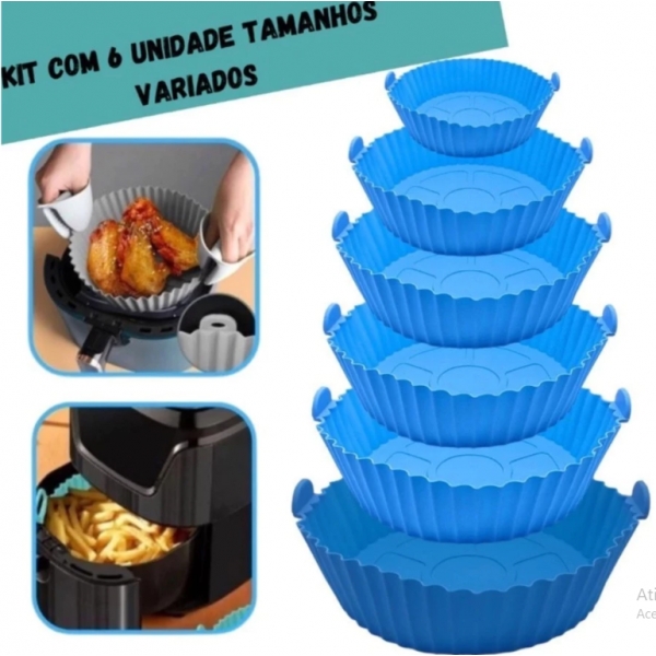 Kit 6 Formas Airfryer Tamanhos Variados Silicone Antiaderente Microondas Lavável Com Alça envio aleatorio