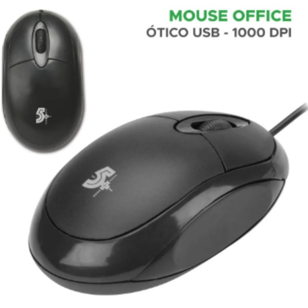 Mouse Óptico Ergonômico C/ 1000 Dpi Plug And Play 5+ Office Cor Preto