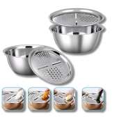 Ralador 4 em 1 Fatiador Bacia Legumes Queijo Tigela 26cm Cozinha saladeira aço inoxidavel inox