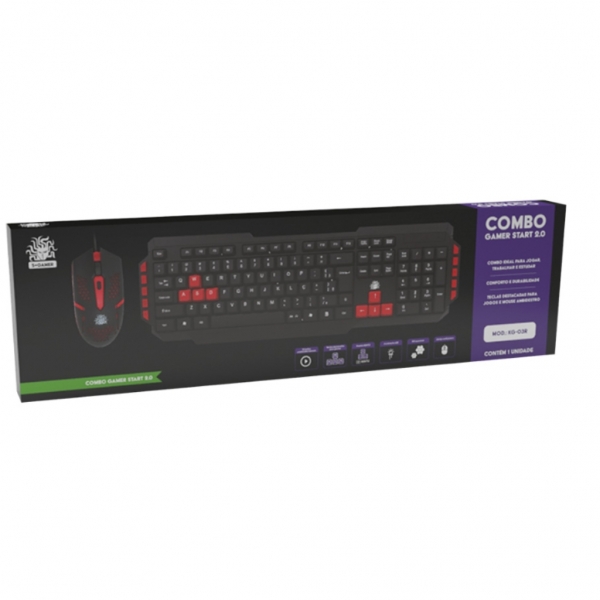 Kit Teclado E Mouse Gamer KG-03R Nemesis Start 2.0 Preto E Vermelho Mais Mouse Pad Gamer Nemesis