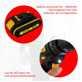 PARAFUSADEIRA E FURADEIRA 1350 RPM A BATERIA LI-ION C/ MALETA ACESSORIOS 12V -110/220V