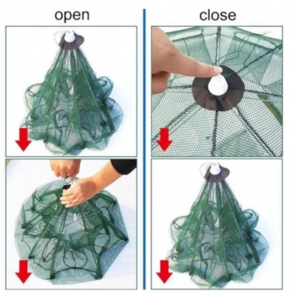 Armadilha Covo Peixe Isca Viva Lambaris Camarões 90x90cm/ peixes com 8 entradas Rede Retrátil