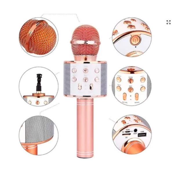 WS-858 - Microfone infantil de Karaoke Microfone de Brinquedo Sem Fio Bluetooth