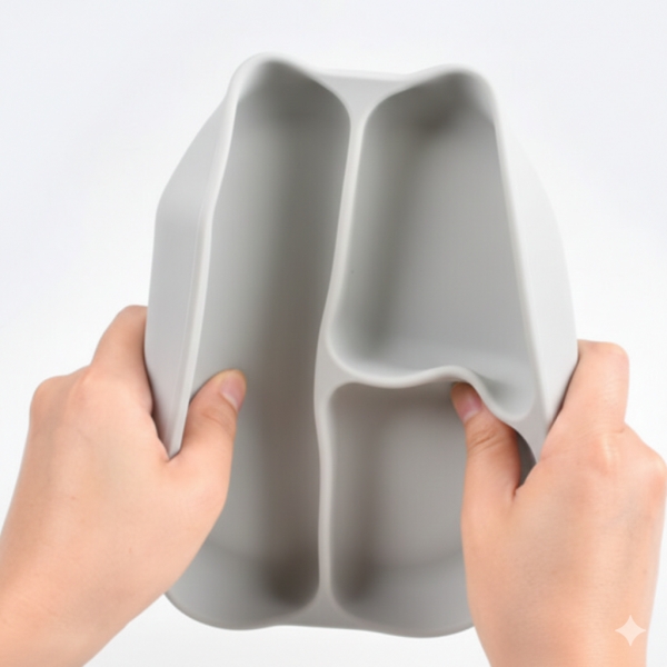 Kit 6 Alimentação Bebê Silicone Prato Babador Copo Tigela Cor Cinza Introdução Alimentar infantil