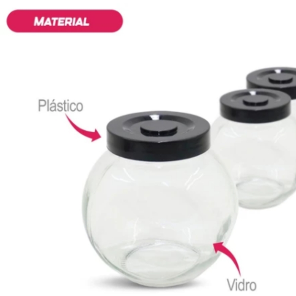 Kit 4 Potes de Vidro para Condimentos 180ml com Tampa Preta porta temperos