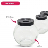 Kit 4 Potes de Vidro para Condimentos 180ml com Tampa Preta porta temperos