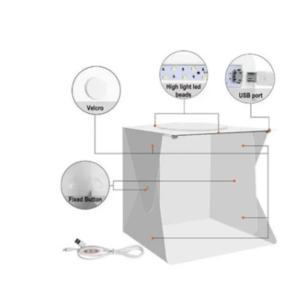 Mini Estúdio Fotográfico com Luz LED USB Portátil Para Foto de Produto Fundo Branco e Preto Incluso - envio imediato