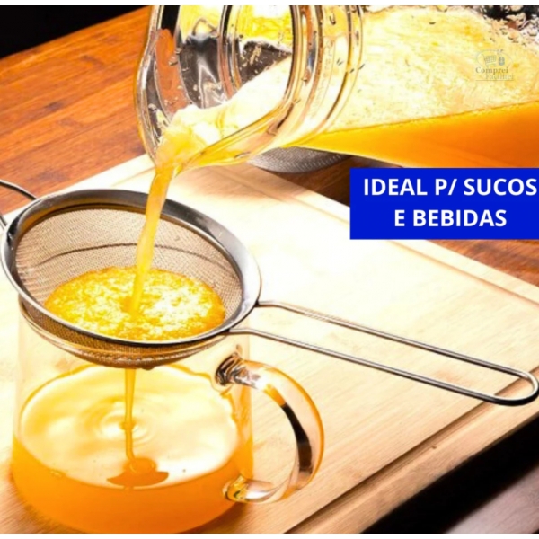 Kit 03 Peneira Coador Manual Em Aço Inox 3 Tamanhos P - M - G