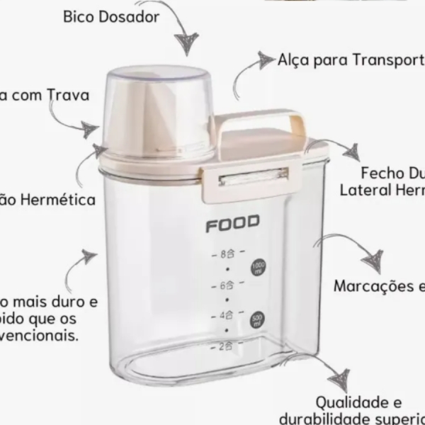 Pote Ração Hermetico Medidor Organizador Acrilico 1 Litro